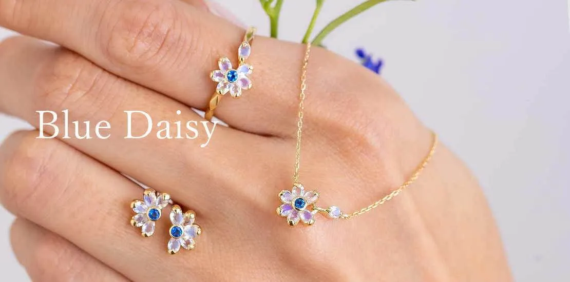 ブルーデイジーピアス＆ネックレス＆リング