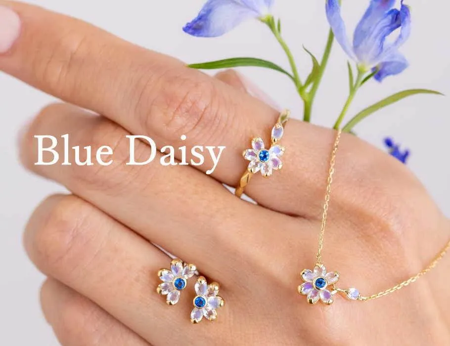 ブルーデイジーピアス＆ネックレス＆リング