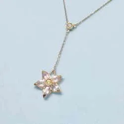 桜リバーシブルK10Ｙ字ネックレス｜ダイヤモンド×ローズクォーツ×イエローサファイア