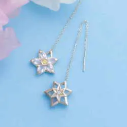 桜リバーシブルK10チェーンピアス｜ダイヤモンド×ローズクォーツ×イエローサファイア