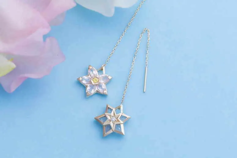 桜ダイヤリバーシブルチェーンピアス表裏