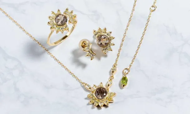 ひまわりイエローダイヤモンドネックレス・ピアス・リング(白バック)